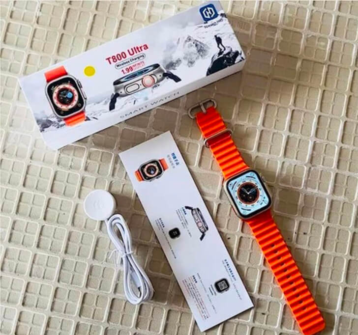 T800 Ultra Smart Watch 1.99 Inch Infinite Display, Bluetooth Calling, Smartwatch (Orange Strap