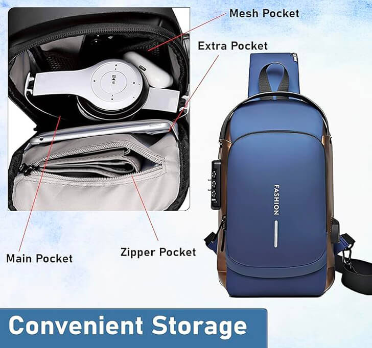 Sling Bag For Men Stylish Crossbody Backpack For Men & Women, Anti-Theft Chest Bag With USB Charging Port, Messenger Bags, Casual Shoulder Bag