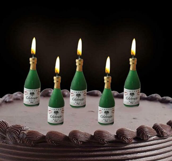 Buy Birthday Theme Candle, 6 PCS Green Colour Small Champagne Bottle Wax Candles Cake