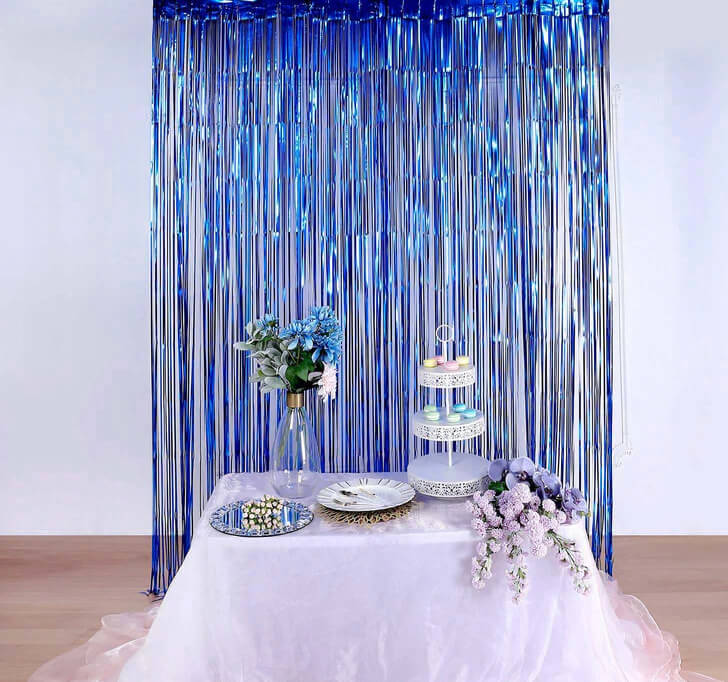 Royal Blue Metallic Tinsel Foil Fringe Doorway Curtain Party Backdrop