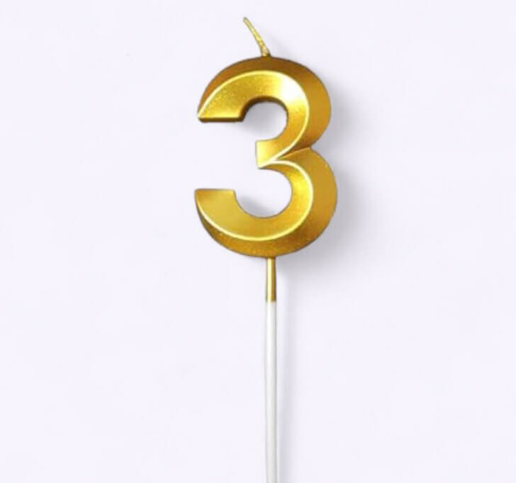 Buy 3 Number Golden Candle Cake Topper