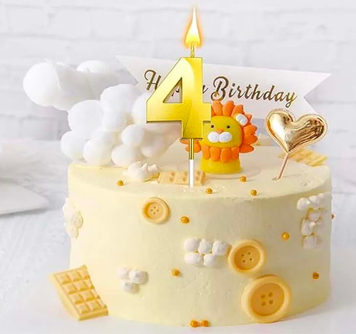4 Number Golden Candle Cake Topper