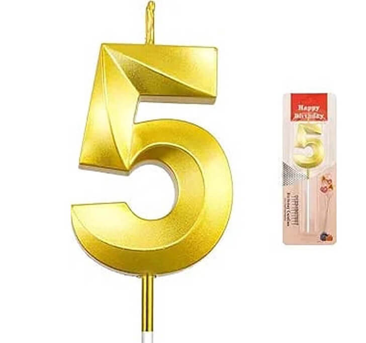 5 Number Golden Candle Cake Topper