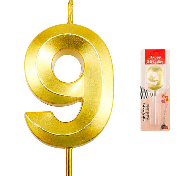 9 Number Golden Candle Cake Topper