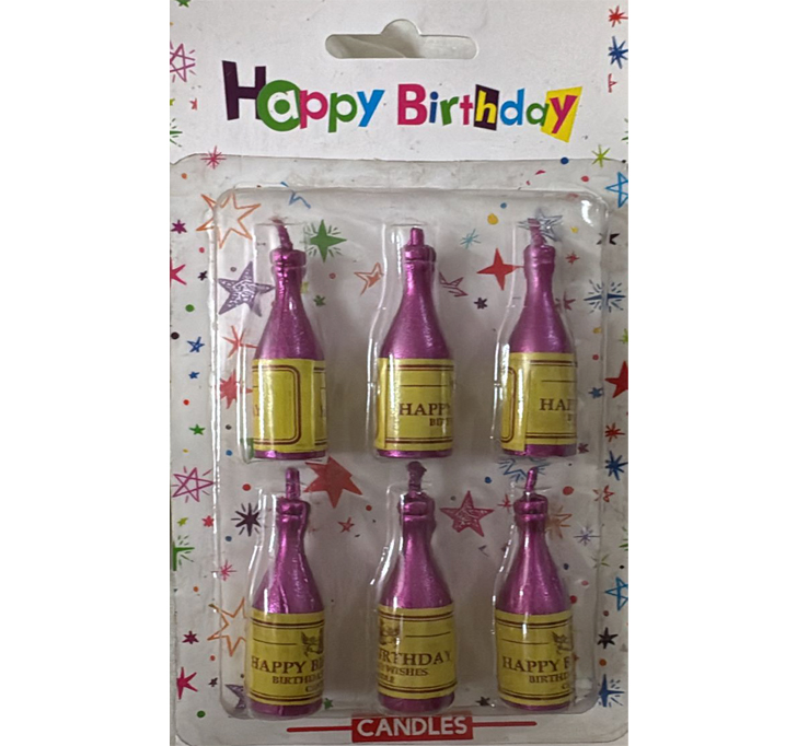 Buy Birthday Theme Candle, 6 PCS Pink Colour Small Champagne Bottle Wax Candles Cake